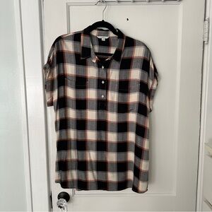 L.L. Bean Black, White, and Orange Plaid Button-Down Shirt